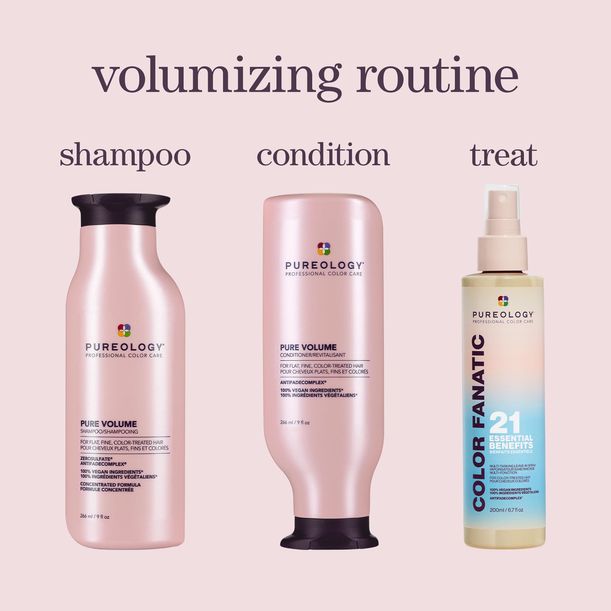 Pureology styled hair after use showing enhanced volume and movement