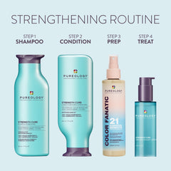 Pureology serum on shower shelf styled in lifestyle setting for daily use