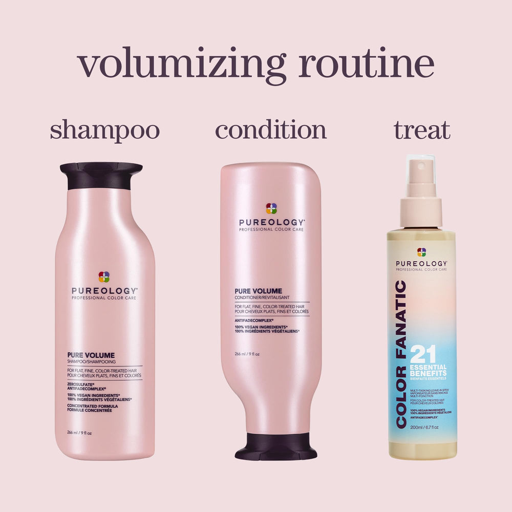 Pureology 9 fl oz bottle in hand illustrating actual product scale for buyers