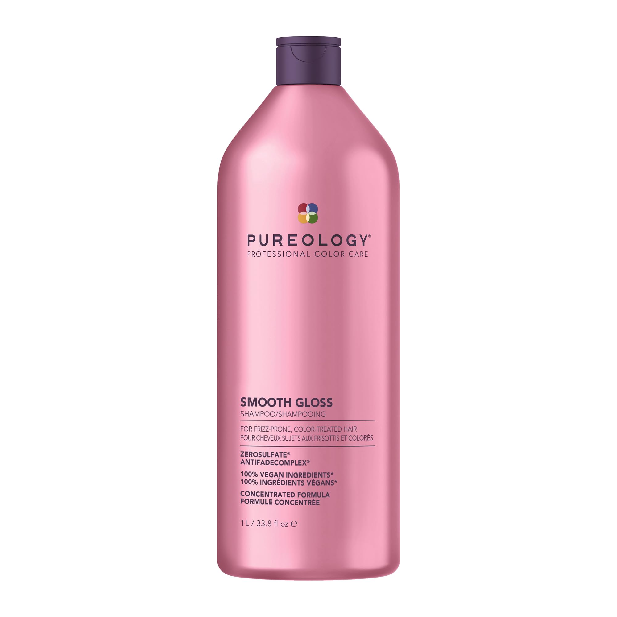 Pureology front bottle view showing product and brand for clear identification and shelf appeal