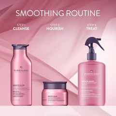 Smiling model after use showing Pureology-smooth glossy hair and shine