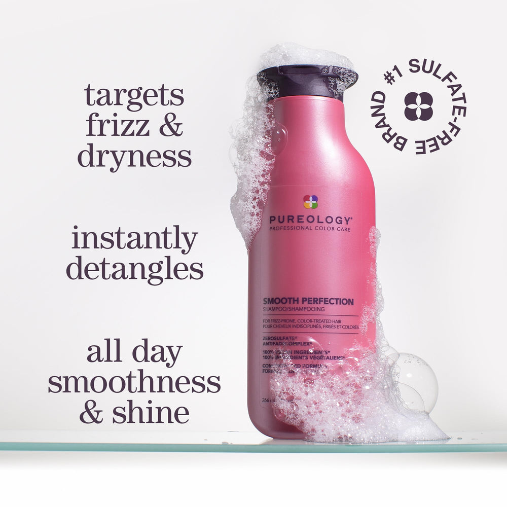 Pureology pump and label highlighting vegan, sulfate-free benefits