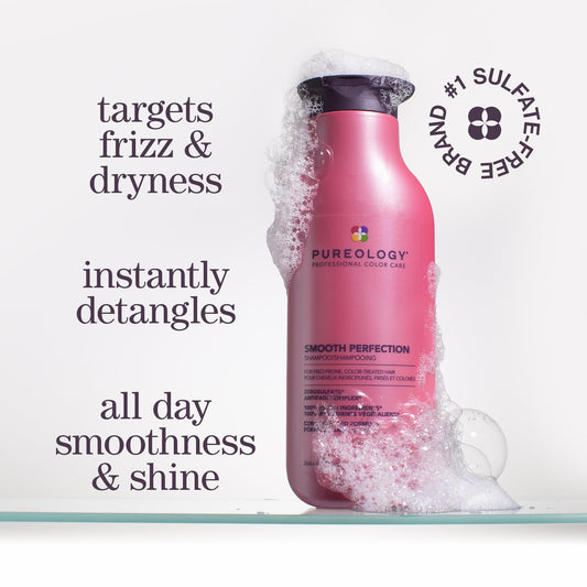 Pureology pump and label highlighting vegan, sulfate-free benefits