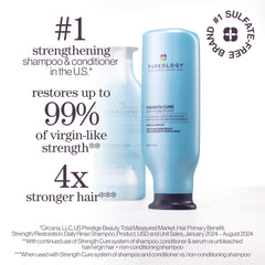 Pureology Strength Cure bottle being poured to show creamy formula and easy dosing benefit