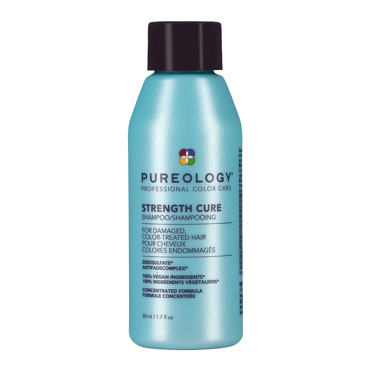 Pureology Strength Cure shampoo front bottle shows brand and repair benefits