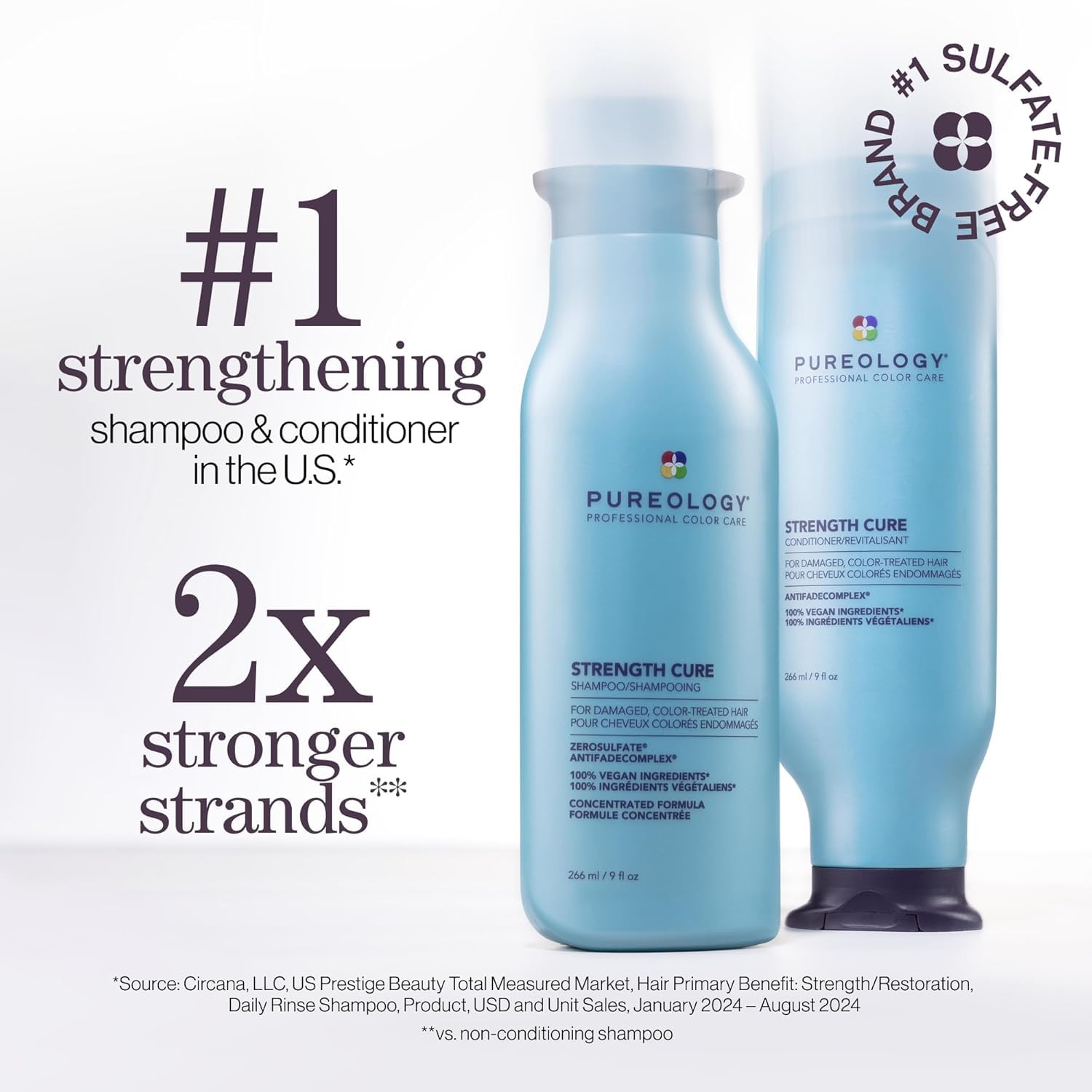 Pureology Strength Cure shampoo texture close-up illustrating gentle sulfate-free lather