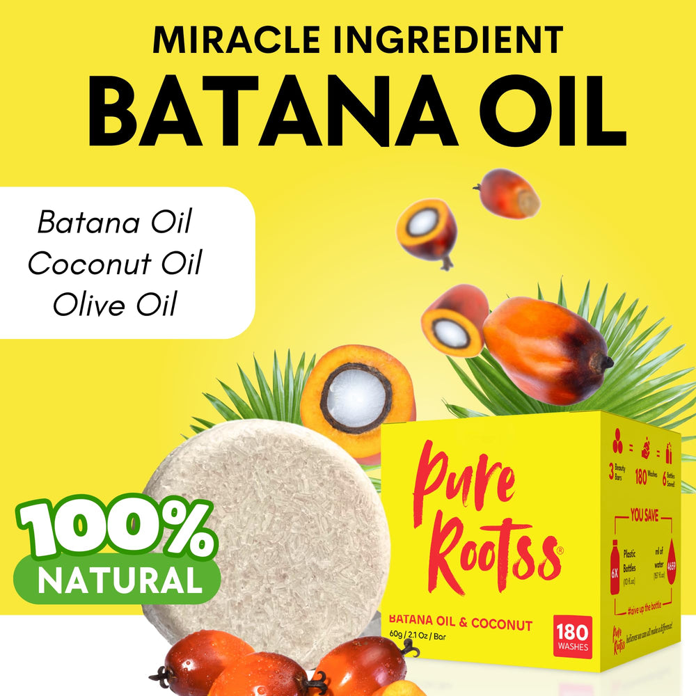 PureRootss close-up texture of the batana shampoo bar showing creamy lather for strengthening