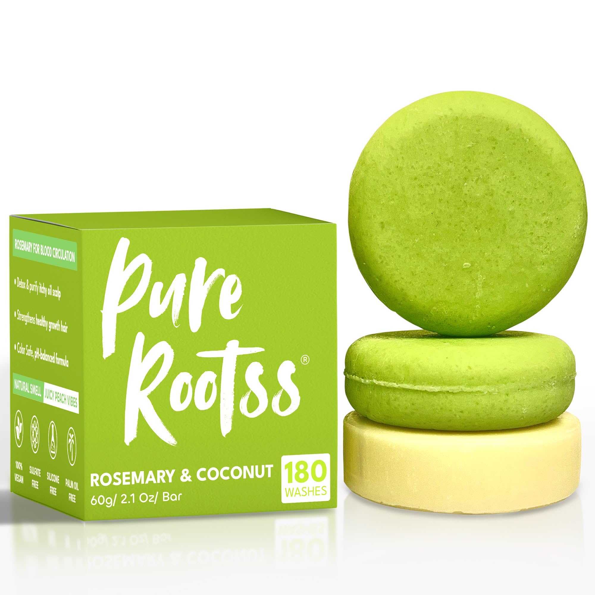 PureRootss front packaging showing rosemary and coconut benefits