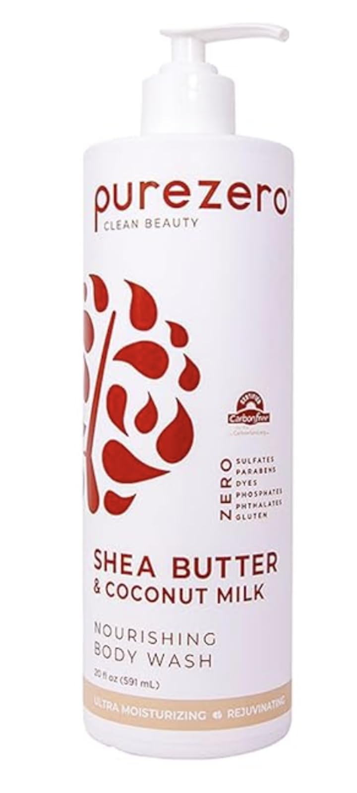 Purezero front bottle display showing shea butter and coconut milk benefits