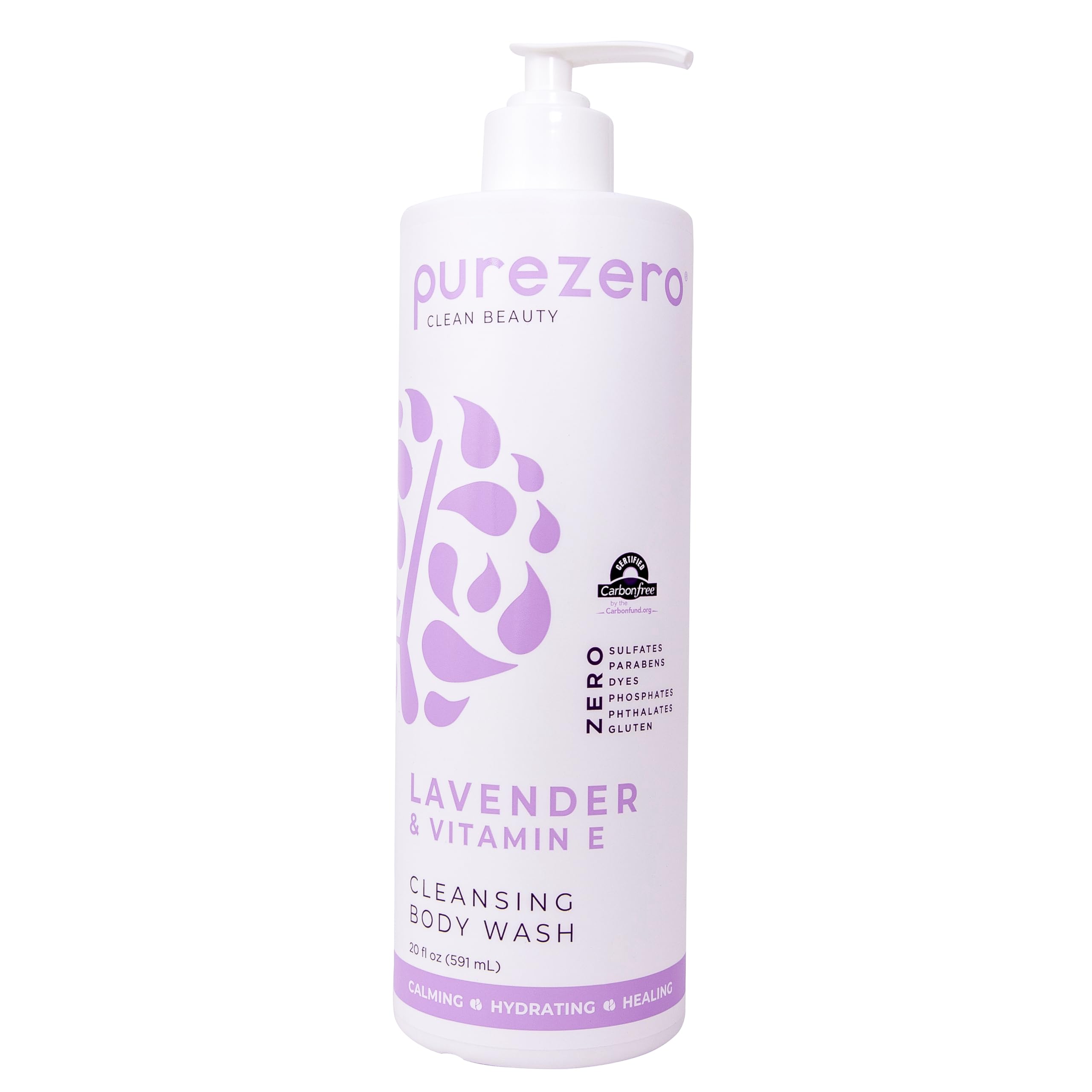 Purezero front packaging showing calming lavender and 20 oz size for reliable use