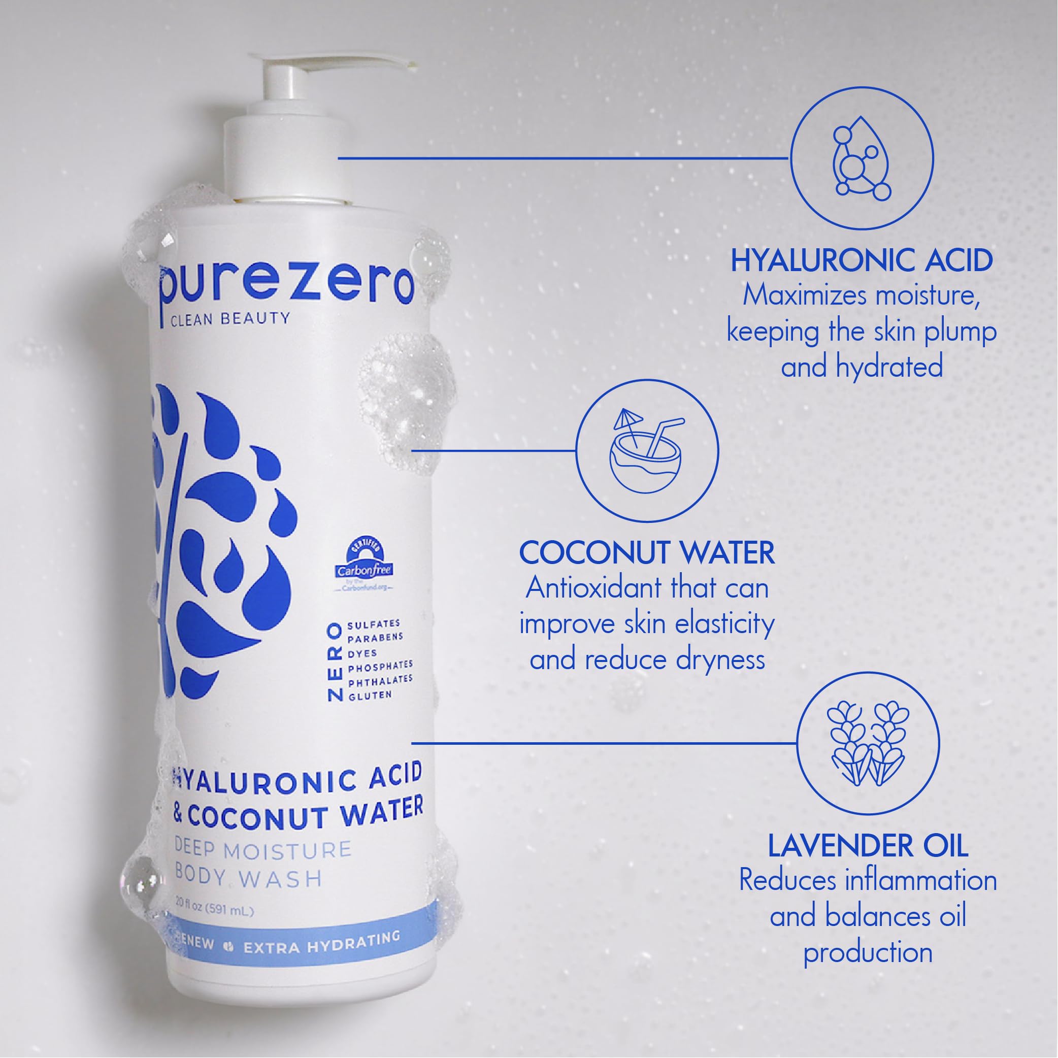 PureZero bottle next to hand showing 20oz scale and convenient size