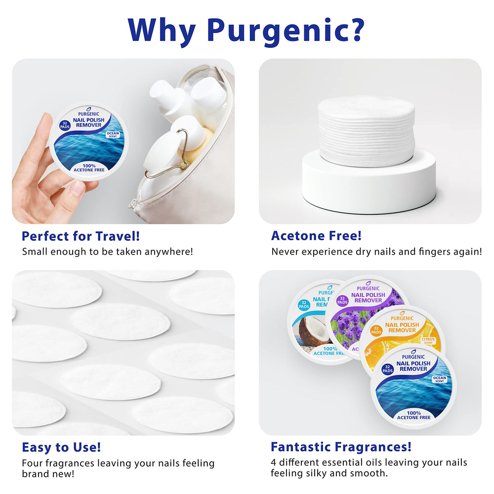 Purgenic pad removing nail polish from a fingernail for fast touch-ups