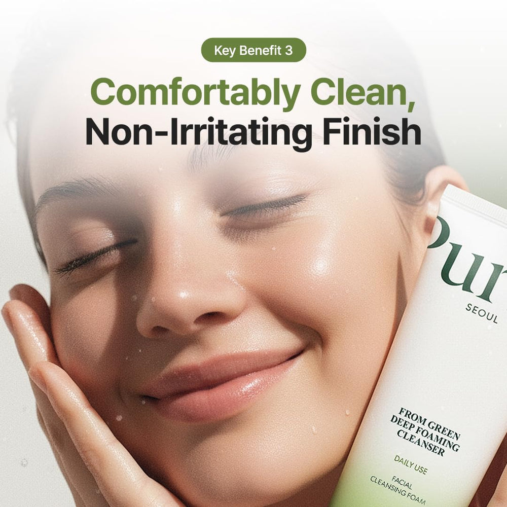 PURITO cleanser on bathroom counter in lifestyle scene, promotes daily skincare ritual