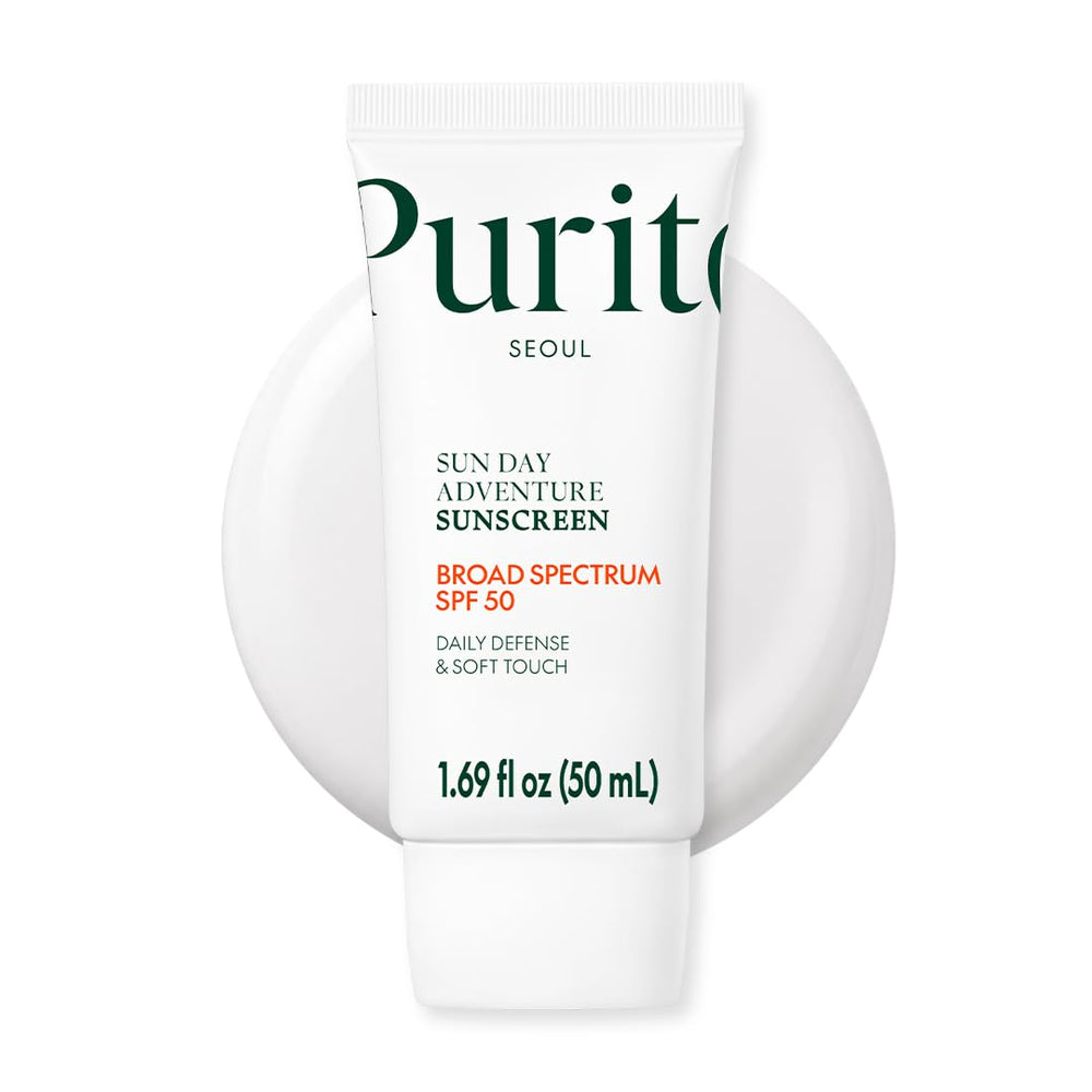 PURITO front packaging 50mL tube showing compact daily protection benefits