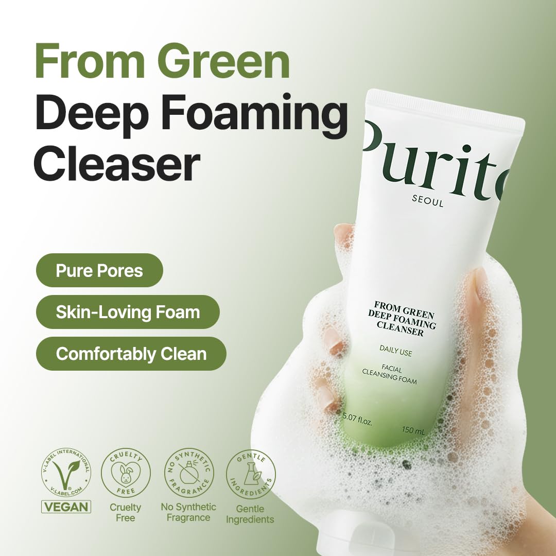 PURITO close-up of dense white foam texture demonstrating gentle deep cleansing