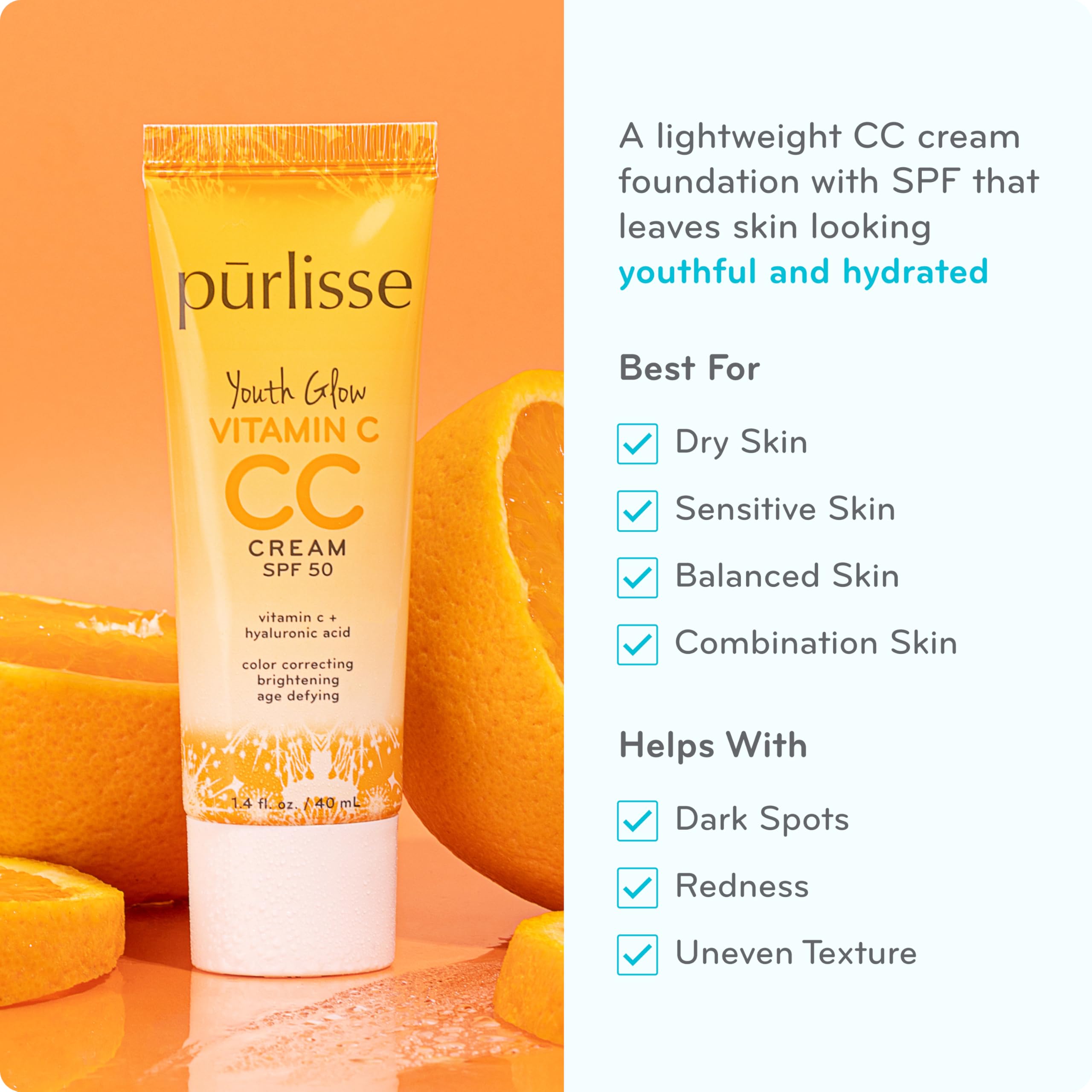 pūrlisse texture swatch of CC cream demonstrating hydrating, blendable finish