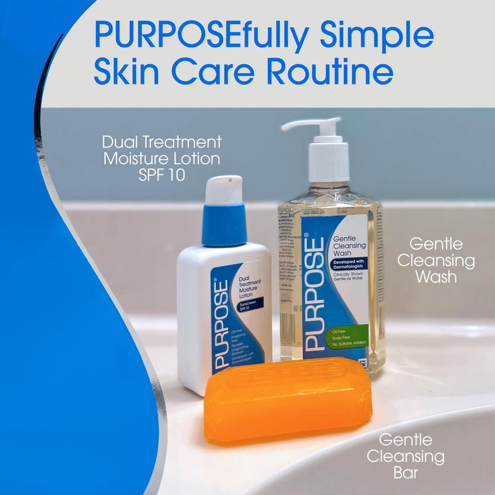Purpose lifestyle bathroom shelf styled to show everyday routine convenience
