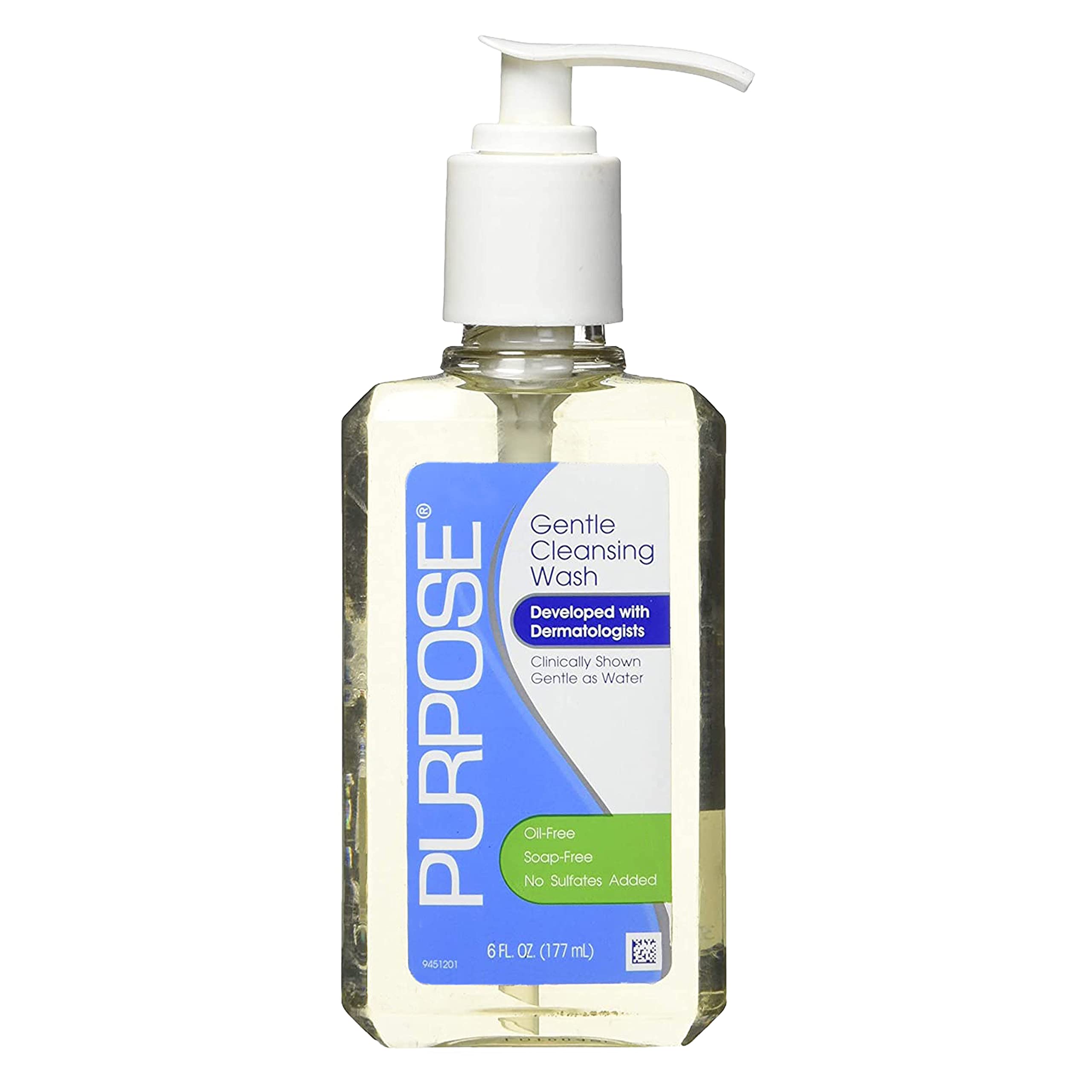 Purpose front pump bottle clearly showing product and gentle design benefits