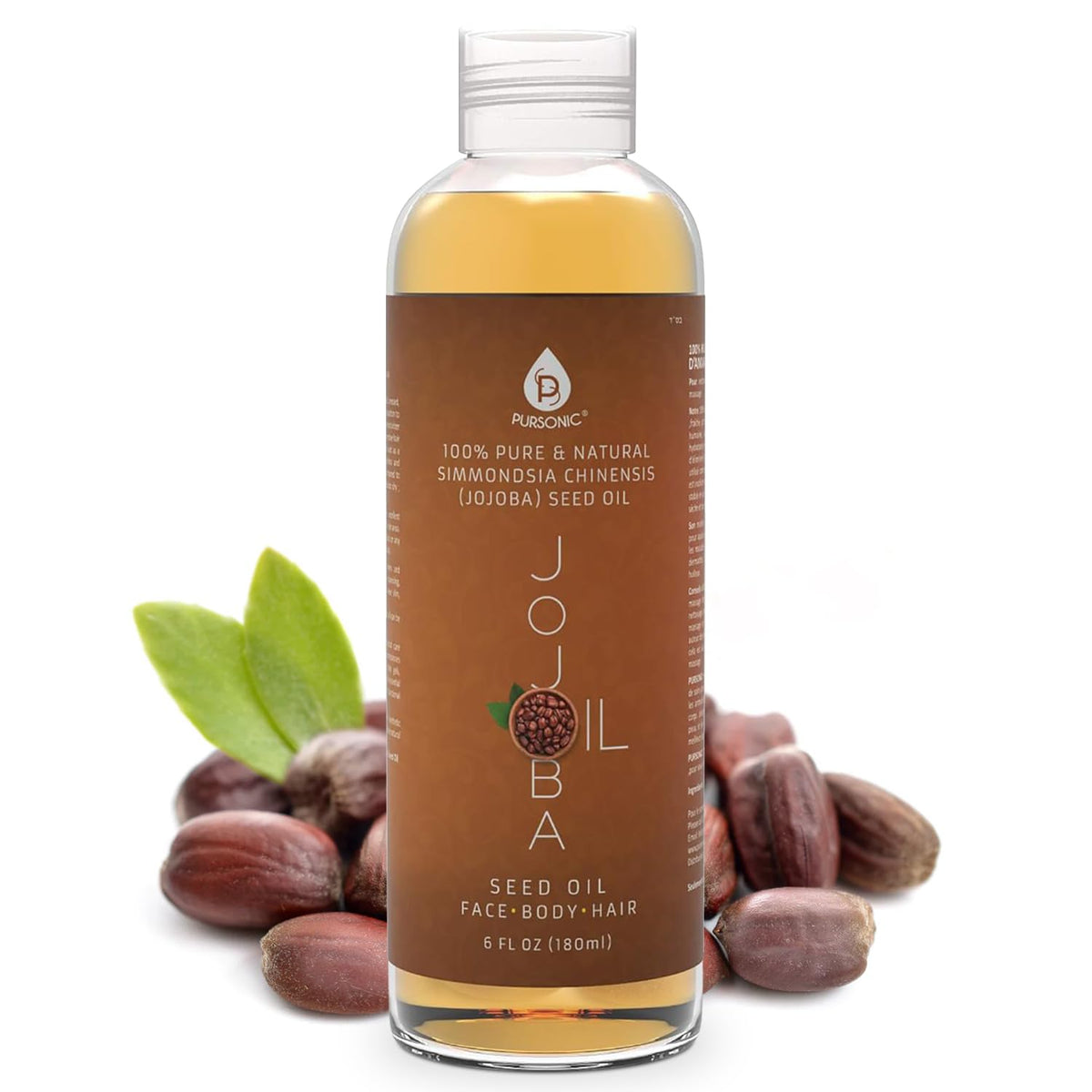 Pursonic jojoba oil front bottle showing clean packaging and natural benefits
