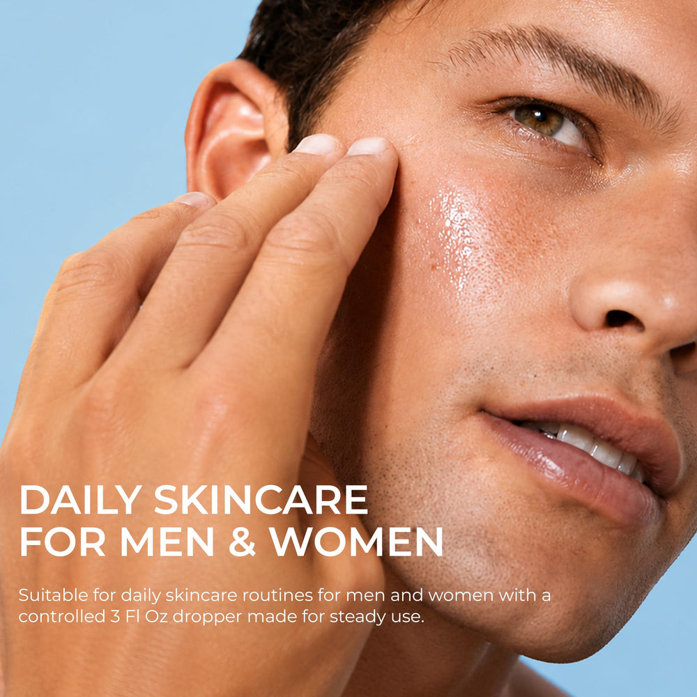 Pursonic serum applied to neck and décolleté showing easy spreading benefit
