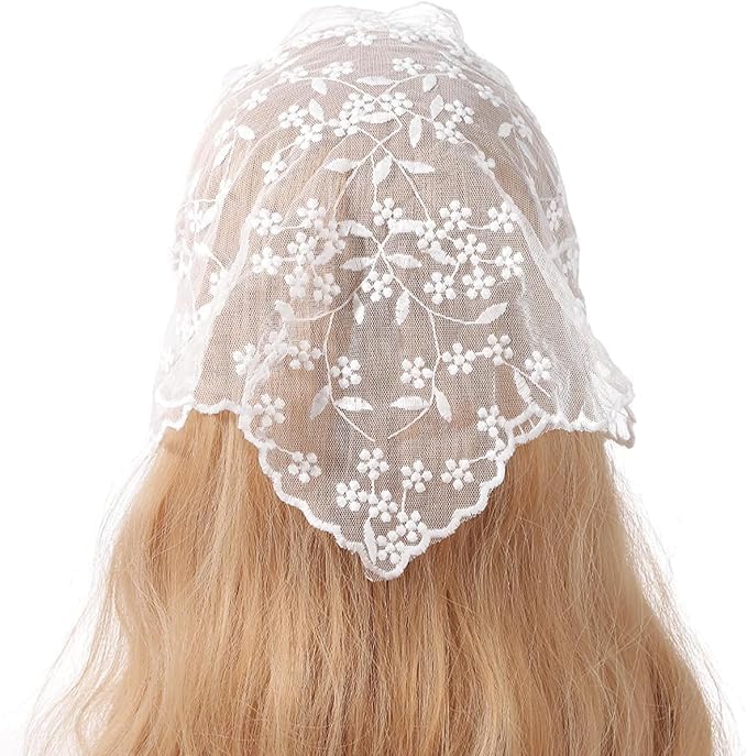 PurYupearl front view white lace headband showing feminine styling and sun-friendly coverage