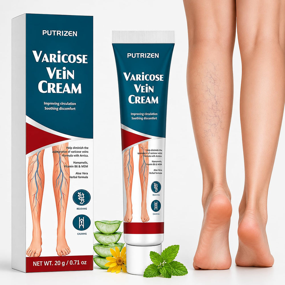 PUTRIZEN front packaging showing product and key botanicals for visible veins