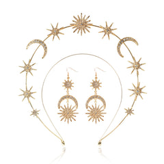 puwuto halo crown front view showing gold metal and star moon details for elegant styling