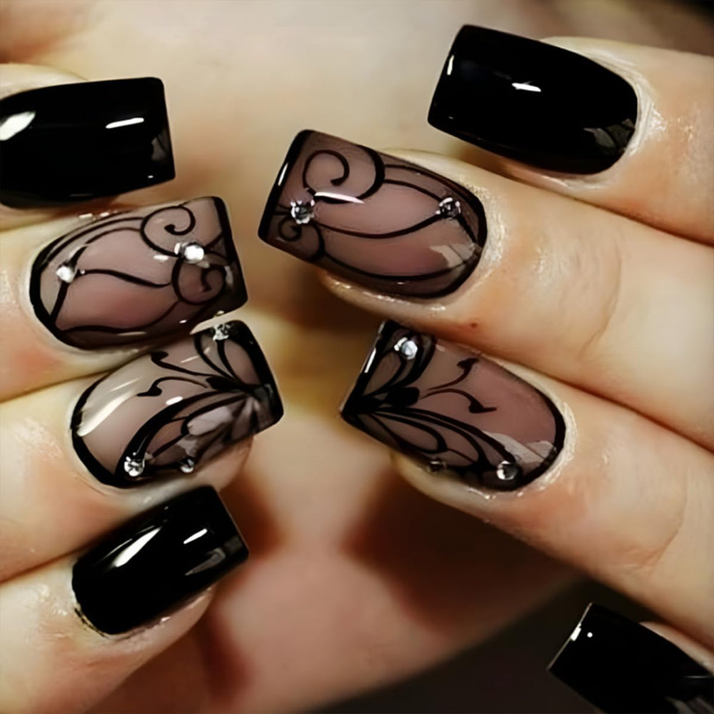 Puyokinm close-up of floral nail design highlighting pattern detail and glossy appeal