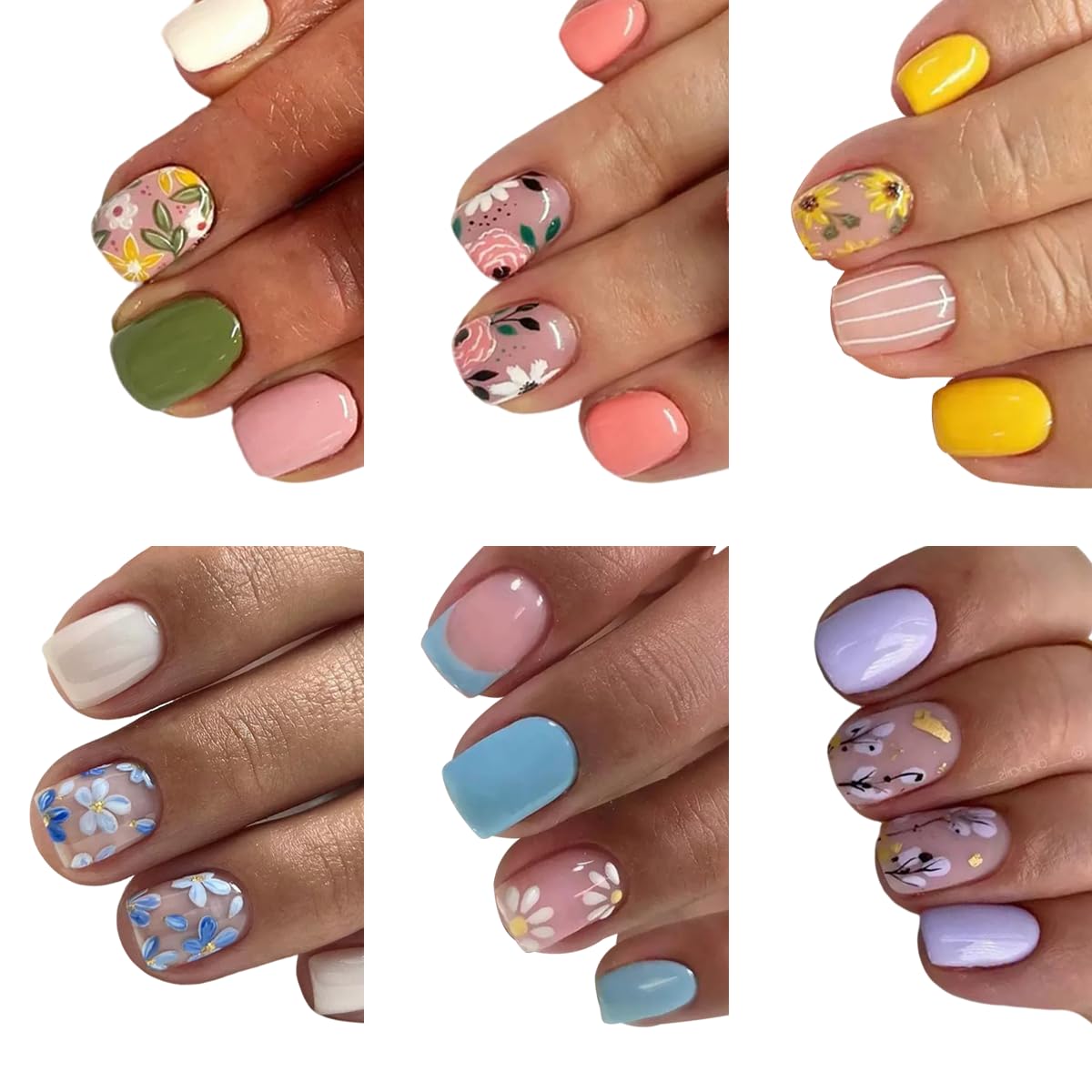 Puyokinm front packaging showing 144-piece floral press-on nails and accessories for easy selection