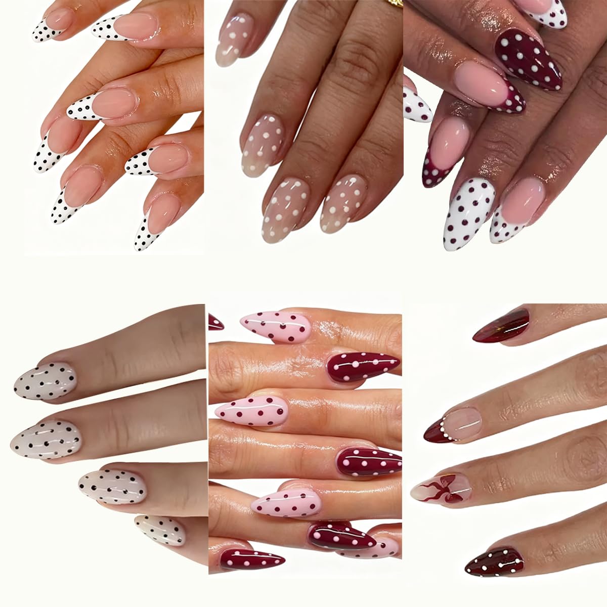puyokinm front packaging polka dot press on nails showing full set and value