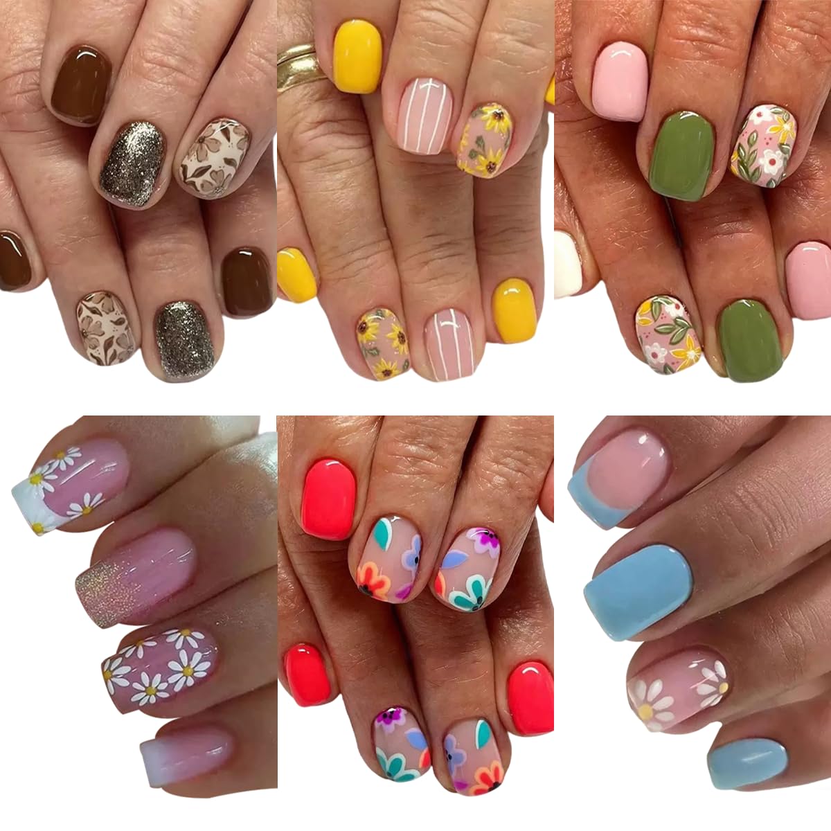 Puyokinm front packaging showing 144-piece floral press-on nails and value