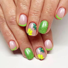 Puyokinm nails worn on hand in natural pose, shows instant polished manicure result