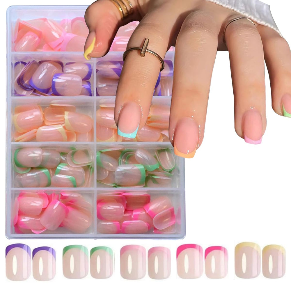 Puyokinm open grid tray displaying organized 12-color press-on nails for easy access