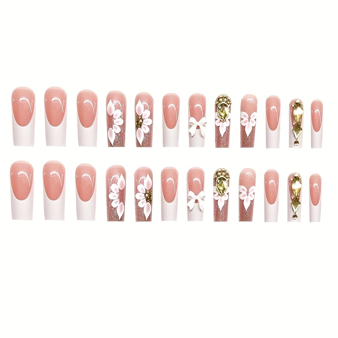 Puyokinm neatly arranged white French tip toenails for size variety