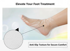 PVWSG foot inside disposable sock sealed with sticker demonstrating spill protection