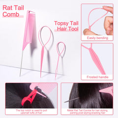 Pydeeirom styling tools set with rat-tail comb topsy tail and clips for tidy sections
