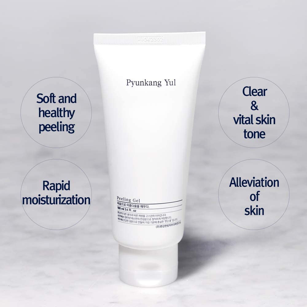 Pyunkang Yul close-up gel texture showing gentle exfoliating beads and smooth feel