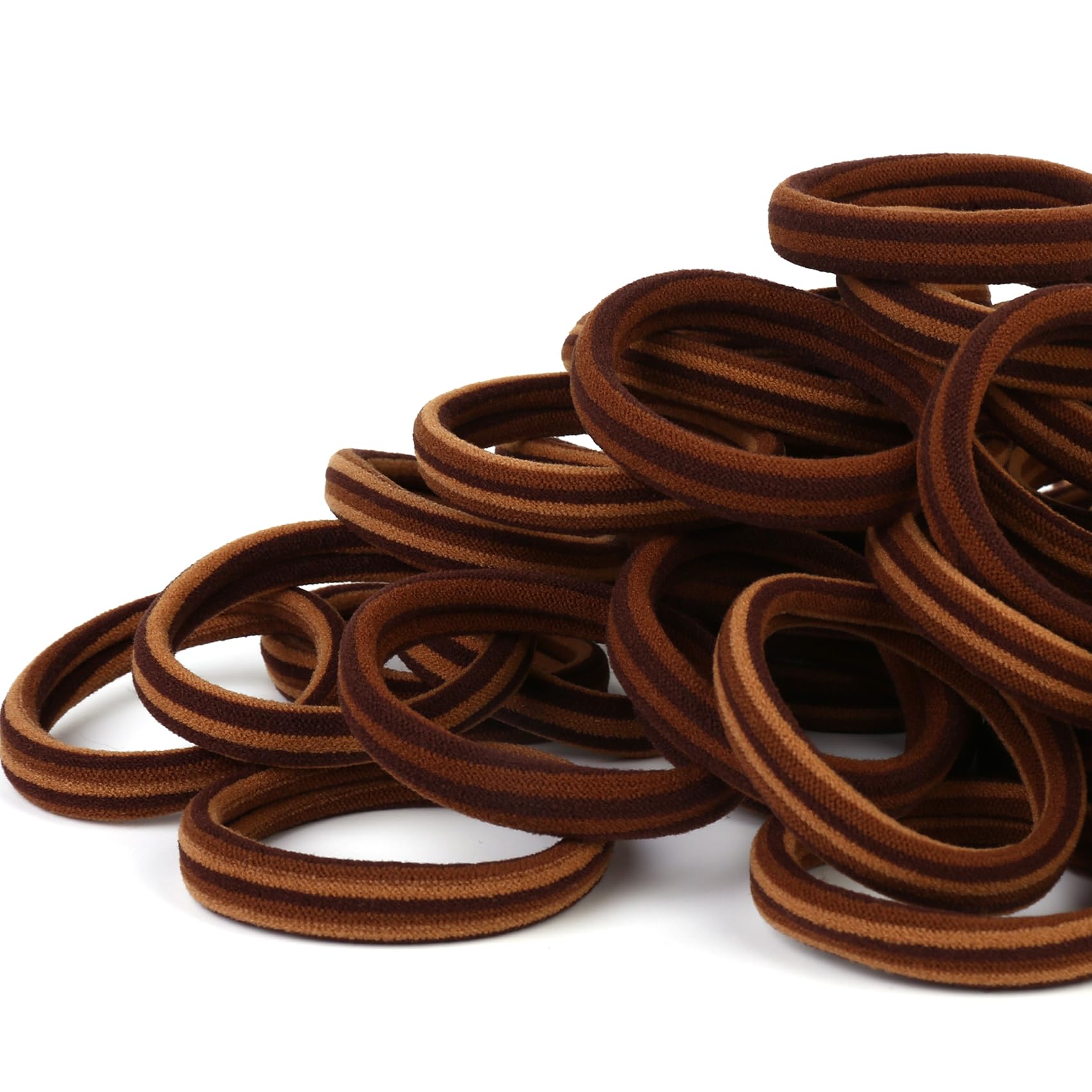 Qarwayoc front bundle of 50 brown hair ties showing quantity and colors