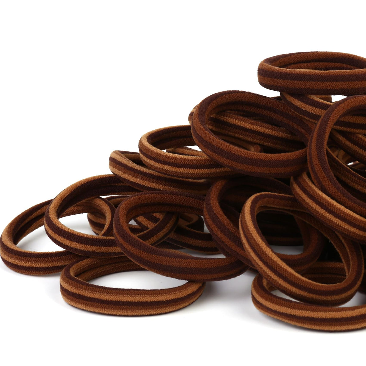 Qarwayoc front bundle of 50 brown hair ties showing quantity and colors