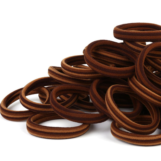 Qarwayoc front bundle of 50 brown hair ties showing quantity and colors