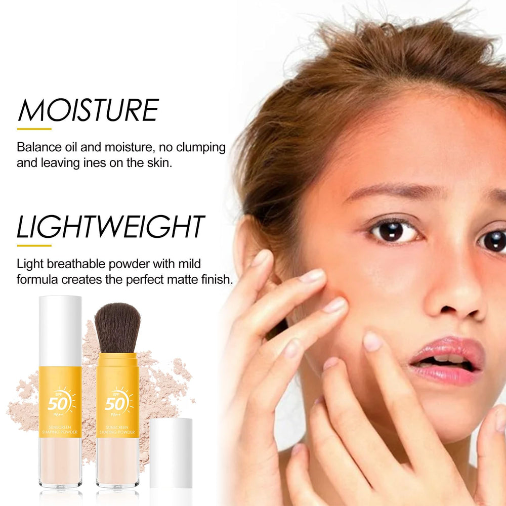qawnfy brush applying powder to face to control shine and set makeup