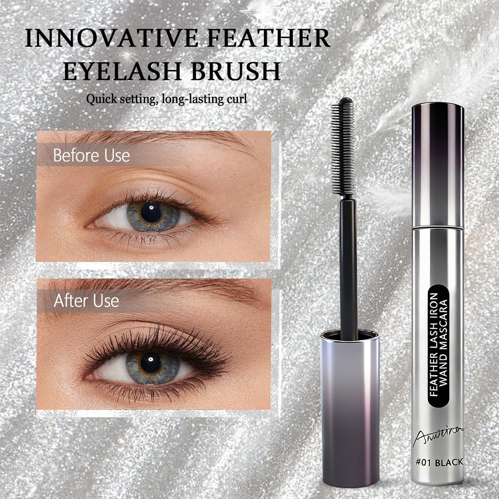 Qawnfy mascara swiped on lashes showing fiber lengthening effect