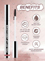 QCMME on lips closeup displaying rich espresso color and definition