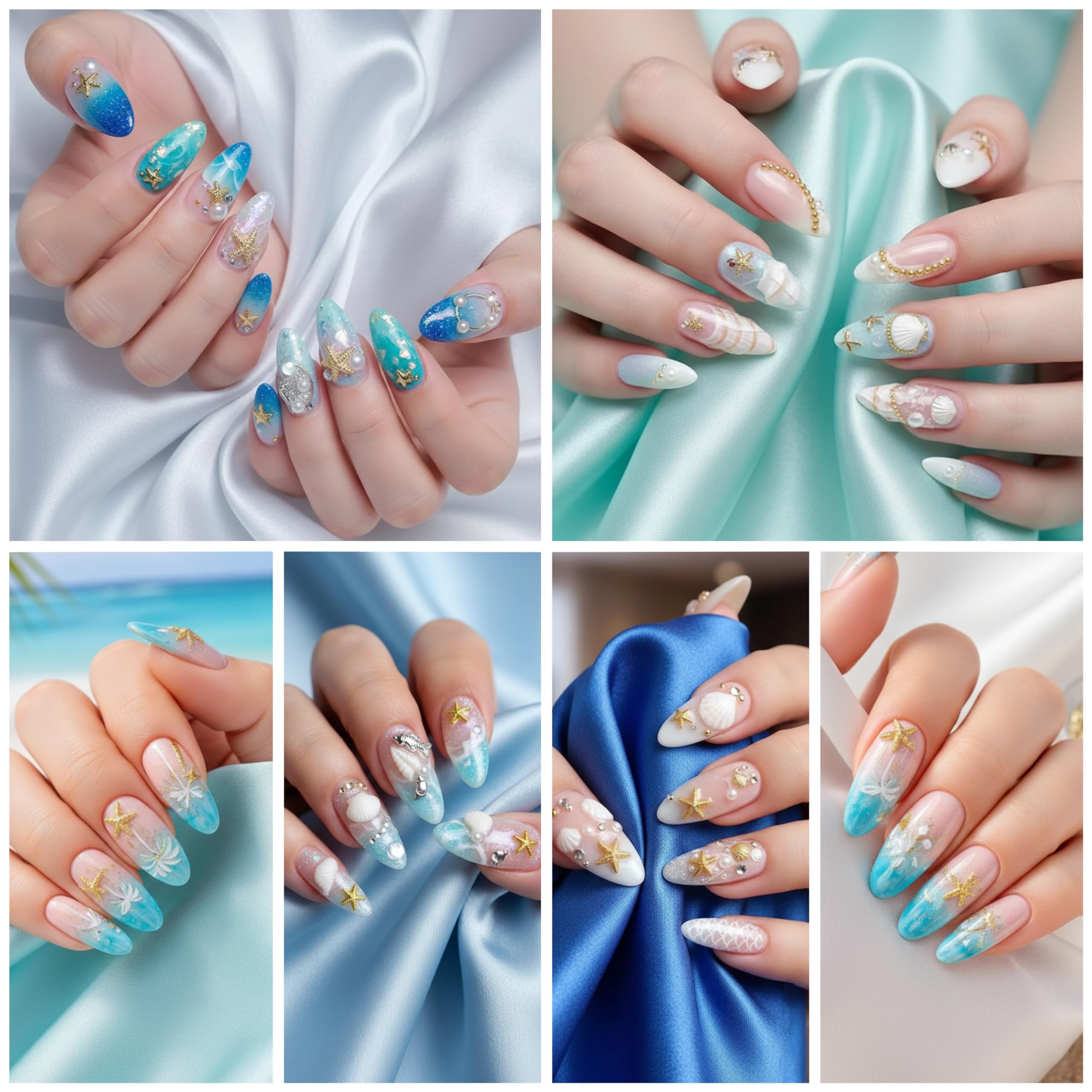 Qdsuh charms applied on acrylic nail demonstrating secure placement and beach style