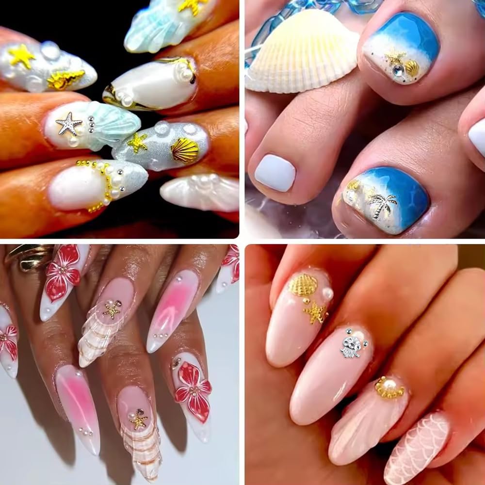 Qdsuh beach-themed manicure lifestyle shot showing wearable summer nail inspiration