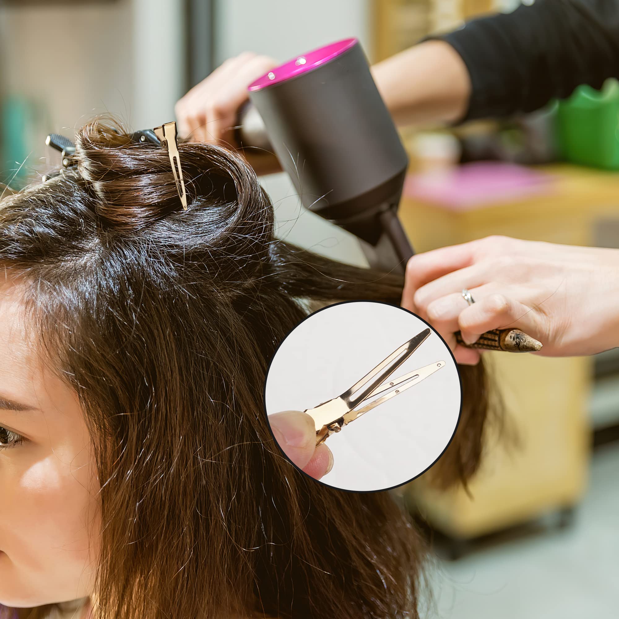 Qearl clip securing hair during color service, keeps sections separate