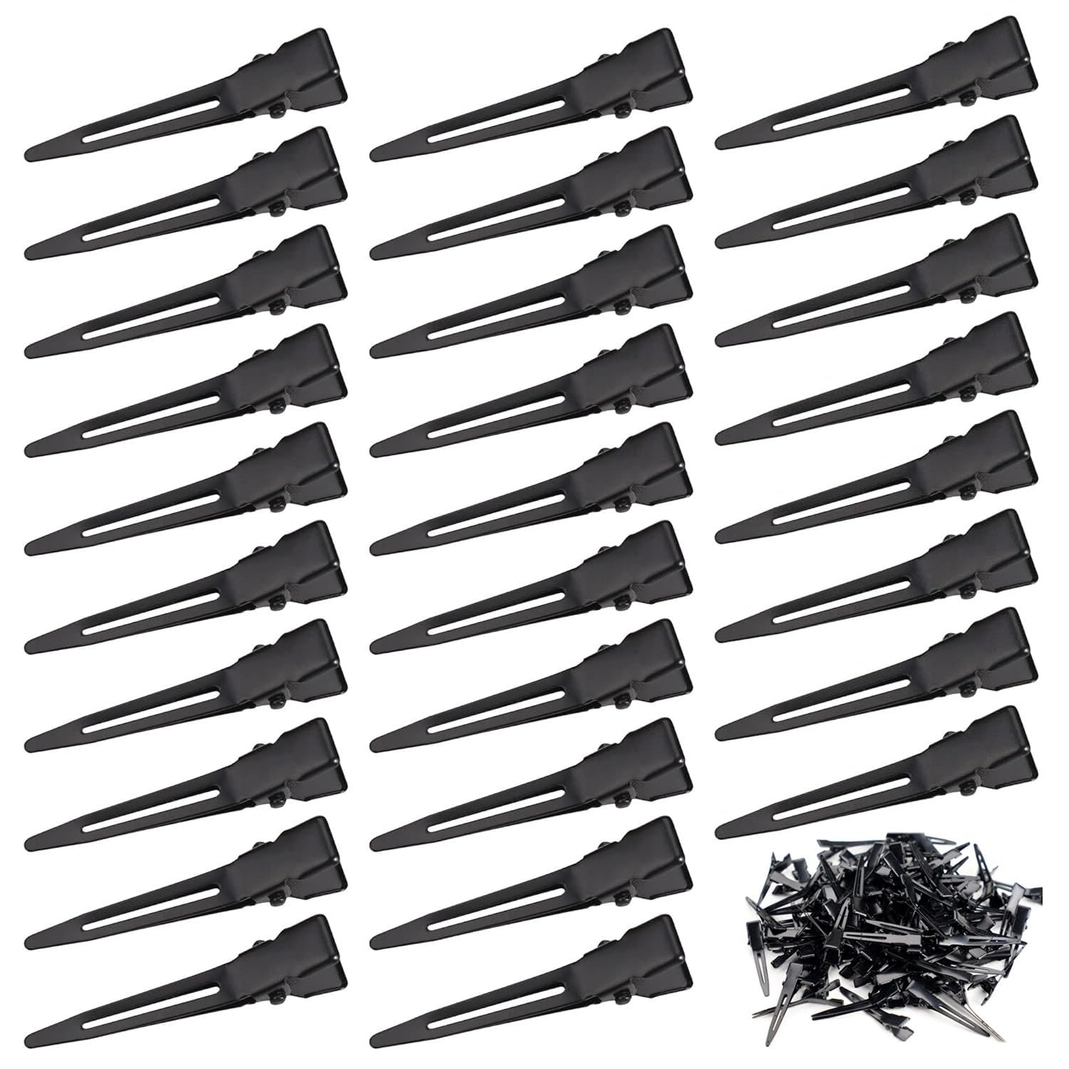 Qearl front pack of 120 black curl clips showing quantity and convenience