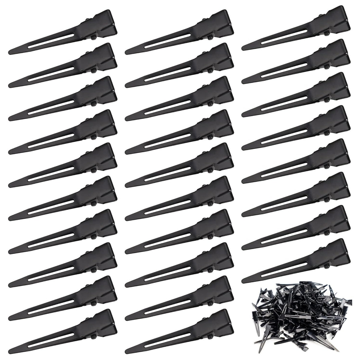Qearl front pack of 120 black curl clips showing quantity and convenience