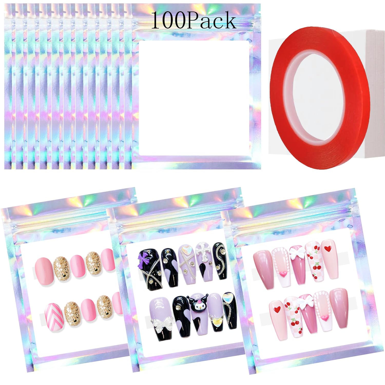 Qenk holographic bag front showing product clearly and drawing attention