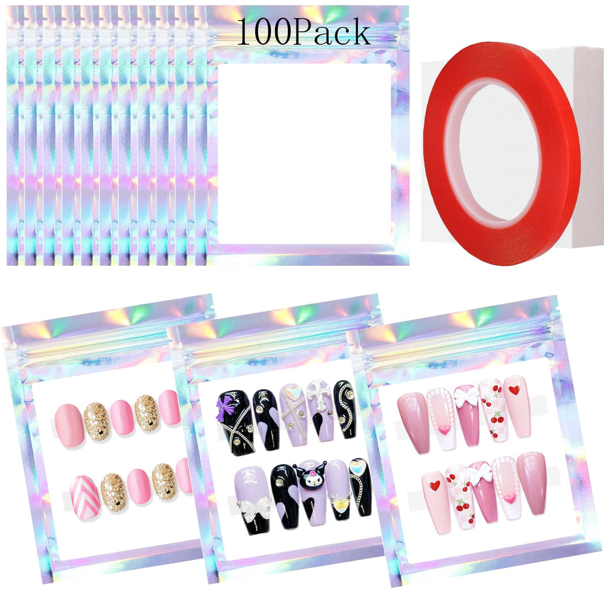 Qenk holographic bag front showing product clearly and drawing attention